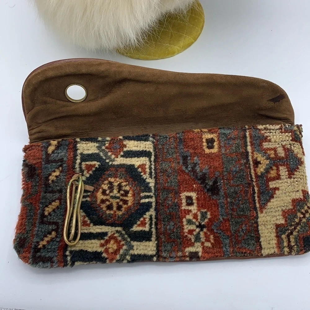 Milton Hefling NY Vintage Tapestry Leather Creation Suede Embroidery Clutch Bag